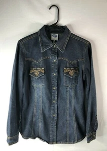 Diane Gilman DG2 size S denim western shirt snap front gold embellishments - Picture 1 of 8