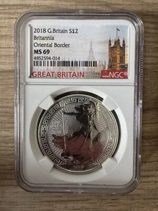2018 1oz Silver BRITANNIA Coin Oriental Border NGC MS 69 - Royal Mint Limited Ed - Picture 1 of 20