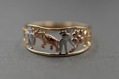 14K Solid Yellow Gold Tri Color Light 7.3MM Good Luck Lucky Band Ring. Size 7.25 - Image 1 of 4