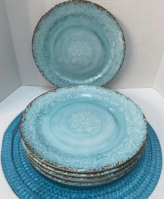 "Juego de 6 platos de cena CYNTHIA ROWLEY MELAMINA 11"" remolino turquesa" Foto 1 de 4