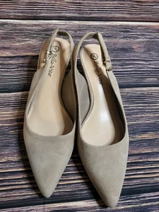 Bella-Vita Pointed Tan Heels Womens Scarlett Slingback Pumps Almond Kidsuede... - Picture 1 of 4