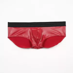 Men Spandex Faux Latex Hot Pants Low Waist Underwear Trunks Shorts Clubwear Slim - Picture 1 of 13