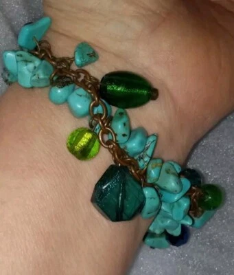 Único Brazalete Artesanal Natural Pepita Turquesa Cruda Grande con Cuentas De Colección Foto 1 de 4