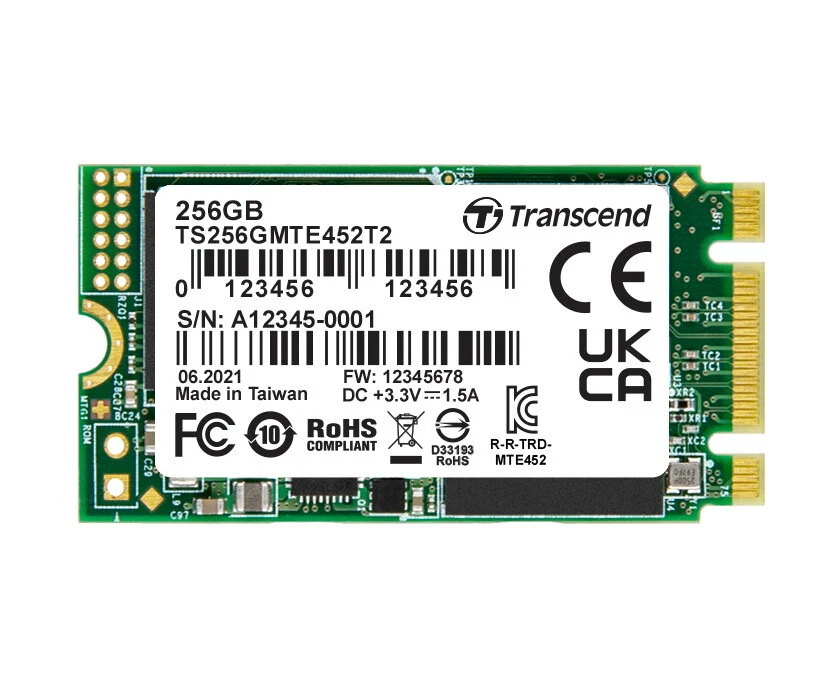 256GB Transcend MTE452T M.2 2242 PCIe Gen3x2 SSD 3D TLC Flash Industrial - Image 1 of 1