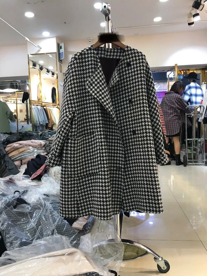 Custom Made to order HOUNDSTOOTH wool blend oversize pea coat plus  1x-10x Y206 - Image 1 of 2