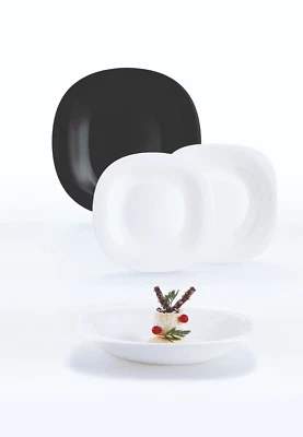 SET 18 PIATTI CARINE BIANCO E NERO LUMINARC - SERVIZIO IN VETRO TEMPERATO