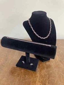 Vintage Schmuckset - rosa Stein Halskette, Armband & Ohrclips - Bild 1 von 9