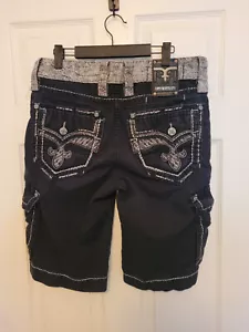Pantaloncini cargo classici Rock Revival uomo etichetta taglia 31 neri - Foto 1 di 9