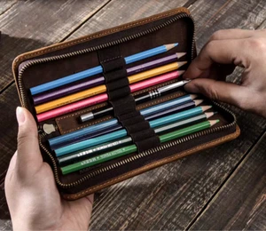 Stiftetui Echt Leder Stiftmappe Federmappe Federmäppchen Stiftetui für Stifte - Bild 1 von 11