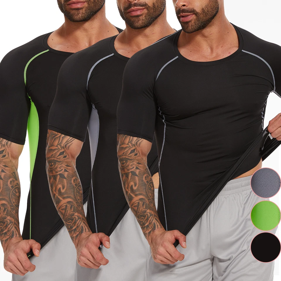 Men Compression Base Layer Dry Fit Athletic Short Sleeve Sport Gym Workout Shirt - Image 1 of 4