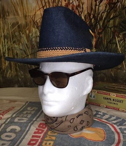 🌵Vintage 1970s Colorado Cowboy Denim Western Hat Fedora 6 3/4🪵 - Picture 1 of 6
