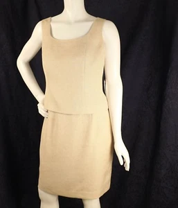 JONES NEW YORK New Beige Solid Polyester Blend Women Top Skirt Suit 12 P Petite - Picture 1 of 12