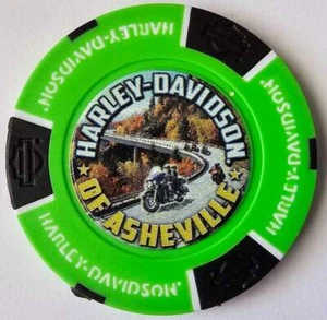 HARLEY-DAVIDSON OF ASHEVILLE (NC) Full Color Neon Green/Black Poker Chip - Picture 1 of 2