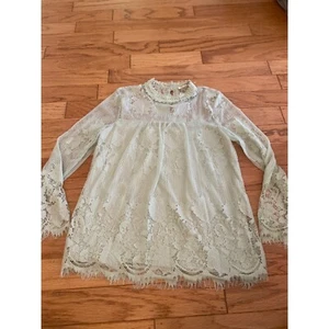 NUEVO SIN ETIQUETAS Ultra Rosa, Mujer Verde Pálido, Forrado, Manga Larga Encaje Blusa Talla Mediana - Imagen 1 de 10