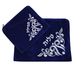 Copripreghiera ebraico ricamato Tallit Talis Tefillin SKY VELVET Carry BAGS #007 - Foto 1 di 6