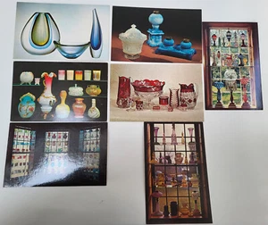 7 VTG 1960s POSTCARDS DECORATIVE & ART GLASS DISPLAYED AT VARIOUS MUSEUMS - Picture 1 of 2