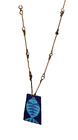 Vintage Artisan Made Bronze Rod Bar Link and Blue Enamel Fish Pendant Necklace