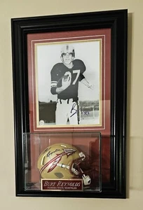 BURT REYNOLDS SIGNED FLORIDA ST. SEMINOLES SHADOW BOX MINI HELMET / 8X10 JSA - Picture 1 of 9