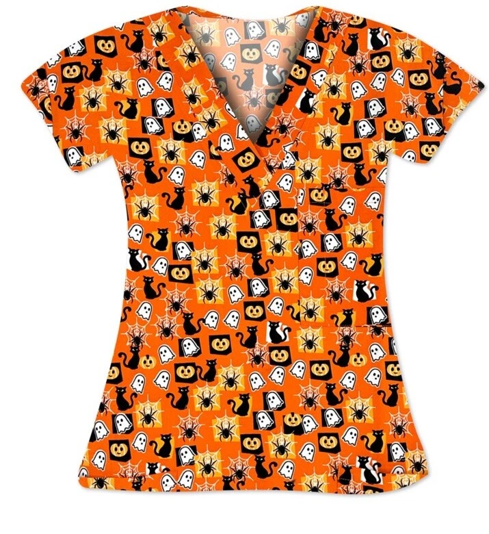 NWT Women's 2X Halloween Print I Love Scrubs Scrub Top - Image 1 of 1