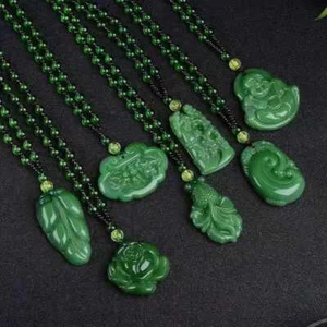 Simulate natural green jade necklace pendant, handcrafted lucky charm necklace - Picture 1 of 30