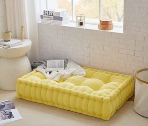 Floor Pillow Lounger Cushion Oversized Dorm Bedroom Apt Yellow Kids Bed Tufted - Picture 1 of 12