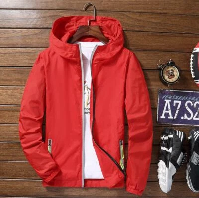 Men Waterproof Wind Breaker Zipper Hoodie Light Jacket Outwear Gym ThinWind Coat - Image 1 of 4