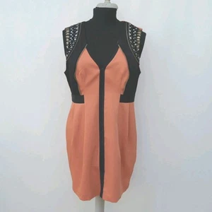 Miss Selfridge Black & Orange Lined Shift Dress Size 16 BNWT - Picture 1 of 7