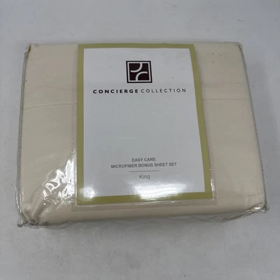 Juego de sábanas Concierge Collection Microfiber King 6 piezas estampado marfil macizo/blanco NUEVO Foto 1 de 4