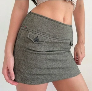 Vintage Tommy Jeans Hilfiger Fischgrät Minirock grau Wollmischung gefüttert Junior 7 - Bild 1 von 15