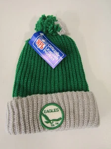 Vintage 80s Philadelphia Eagles Knit Bobble Beanie Pom Pom Cap NFL Kelly Green - Bild 1 von 9