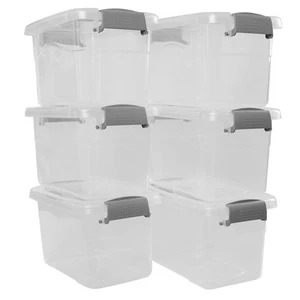5 L Plastic Lidded Storage Bin, 6 Pack Clear Latch Container Box with Handle - Picture 1 of 8