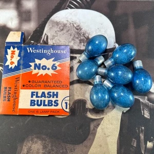 Vintage GE General Electric 6B Flashbulbs Blue 7 Unused Bulbs & Westinghouse Add - Picture 1 of 2