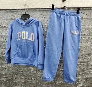 New Polo Ralph Lauren French Terry Front Logo Hoodie & Jogger Blue Sz Small Y - Picture 1 of 9