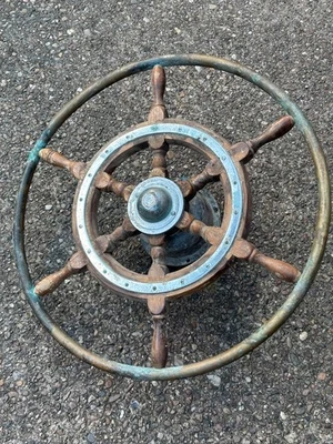 Vintage Nickel Plated  & Mahogany Yacht Ship Wheel Diameter 21’ Simpson Lawrence - Image 1 of 4