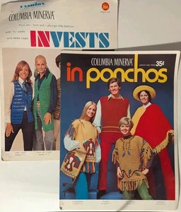 2 Vintage Columbis Minerva Leaflets Crochet Vests Knit Poncho Patterns - Picture 1 of 7