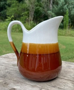 Vintage Tri Color Brown and White Stoneware Pitcher Modern Farmhouse Minimalist - Picture 1 of 6