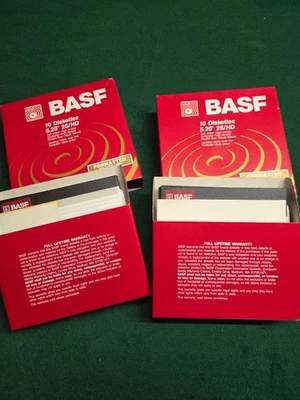 BASF Diskettes, 2S HD 5.25 5 1/4" Open (2)   10-Pack,  1 missing  19 Discs - Image 1 of 3