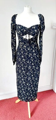 Reformation Black Floral Midi Dress UK 8 - Image 1 of 4