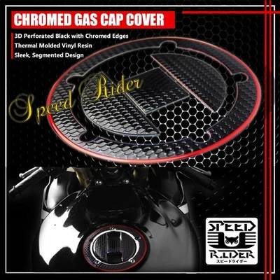 04-16 GSXR-600/750/1000 PERFORADO NEGRO Y CROMO ROJO TAPA DE GAS TAPA DE COMBUSTIBLE PROTECTOR Foto 1 de 4