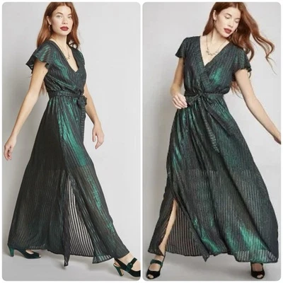 Modcloth Women's Emerald Green Metallic Formal Flowy Whimsical Maxi Dress XSmall - Image 1 of 4