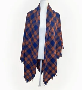 Chan Luu Blue Orange Plaid Scarf Shawl Wrap 59 X 54” Hippie Boho Fall - Picture 1 of 5