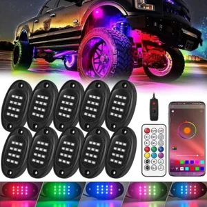 10 Pods RGB LED Rock Lights Kit Underbody Neon Light Bluetooth APP Control - Picture 1 of 12