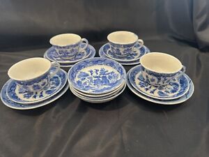 Ensemble thé enfant vintage saule bleu 16 pièces, comprend 4 bols rares, Japon PARFAIT