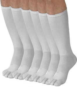 FUN TOES Men Crew Toe Socks Athletic Running Proper Toe Alignment 6 PAIRS White - Picture 1 of 2