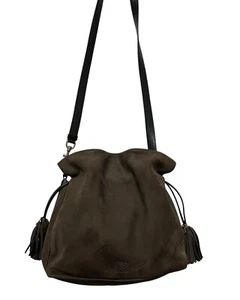 LOEWE Flamenco Shoulder Bag Anagram Dark Brown Drawstring Tassel Details - Picture 1 of 13