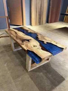 Blue Epoxy Table, Resin Table, River Table, Dining Table, Coffee Table Top Decor - Picture 1 of 12