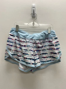 Ivivva/Lululemon SIZE 14 Powder Blue White/Multi Stripe Girl's Shorts - Picture 1 of 2