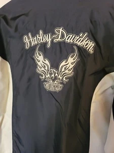 Harley Davidson Women's White Embroidered Cafe Racer Style Black Jacket sz SMALL - Picture 1 of 7