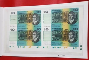1991 AUSTRALIAN $10 UNCUTBLOCK OF 4 FRASER/COLE BLACK OVERPINT INTERNATIONL FAIR - Picture 1 of 10