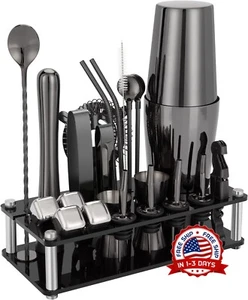 Kit De Coctelera Shaker Set Bartender Por 23-Piece Acero Inoxidable Nuevo Black - Picture 1 of 8